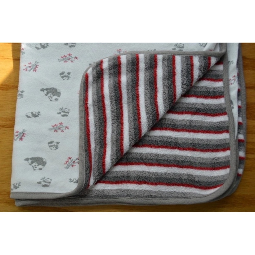 Under the Nile Baby Blanket Panda Bear Stripes Red White Gray Bamboo Organic